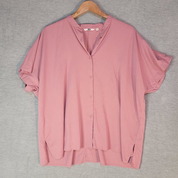 Uniqlo Tops - Uniqlo Womens Top XL Short Sleeve Boxy Button Pink Flowy